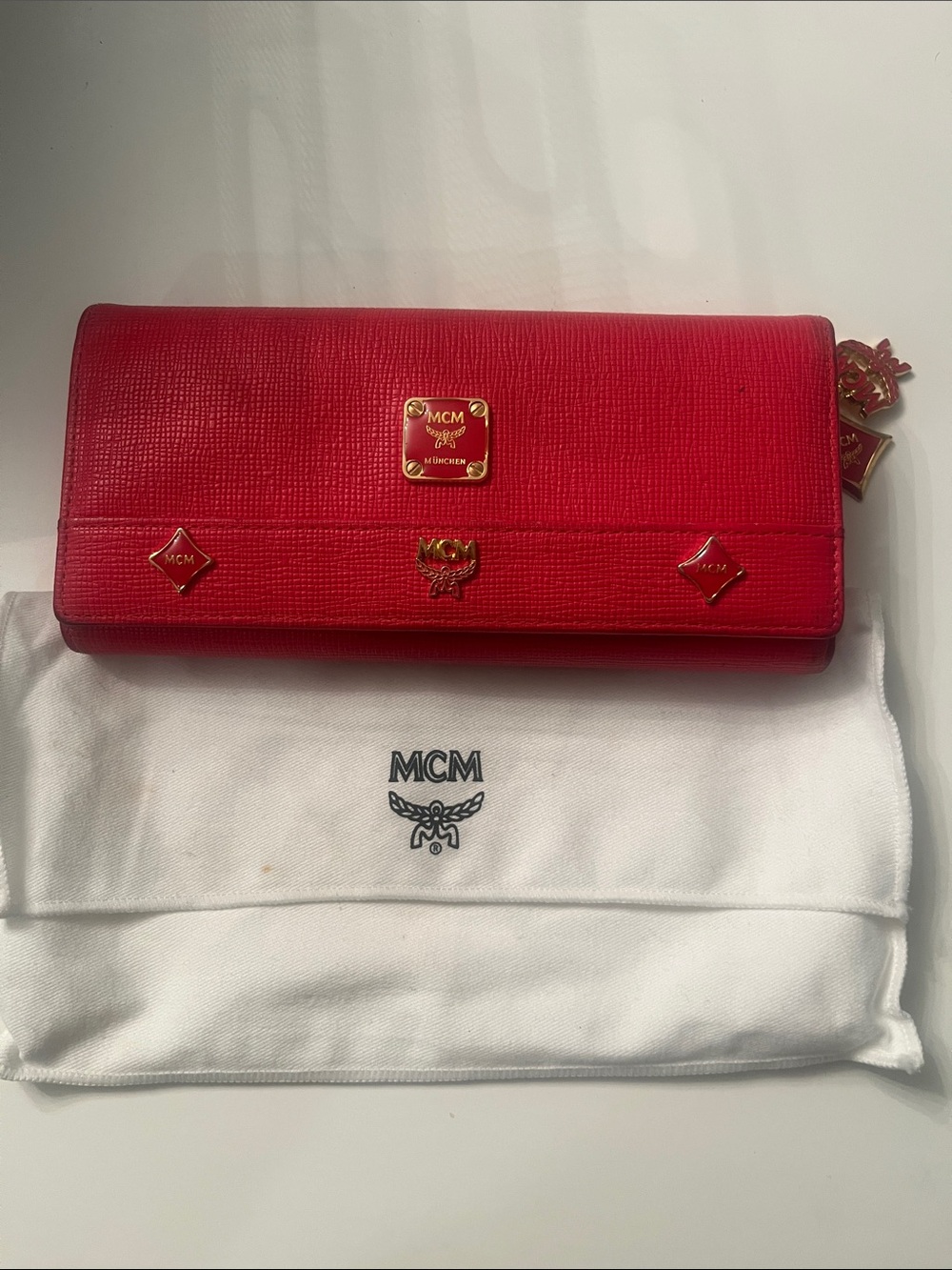 MCM Red Leather Continental Wallet w/Dust Bag
